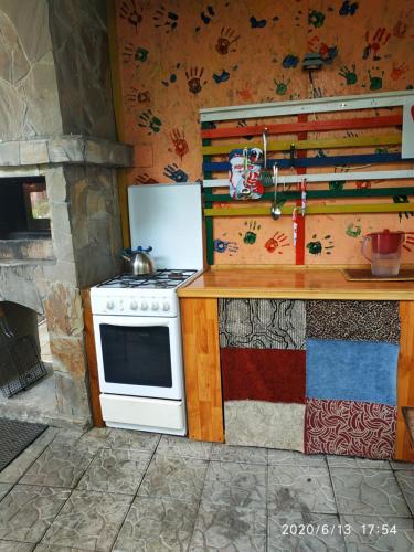 a kitchen with a stove and a stove top oven at Kitech Guest House in Odesa