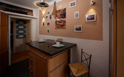 a room with a counter and aacistacistacistacistacist at Apartment Ferienwohnung Blumenstadt in Erfurt
