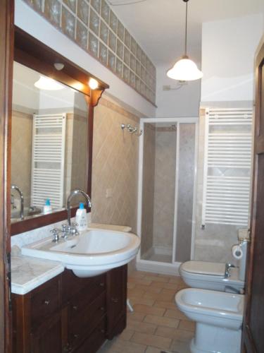 uma casa de banho com um lavatório, um WC e um chuveiro em Tenuta il Ponte em Ponte a Moriano