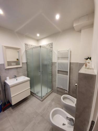 a bathroom with a shower and a sink and a toilet at APPARTAMENTS SAN FRANCESCO in Castelfiorentino