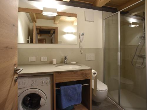 a bathroom with a sink and a washing machine at Europa Mountain Apartments in Alleghe