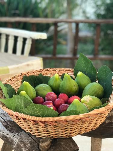 a basket filled with green and red fruits and vegetables at Palazzo Savoia 1856 in Fasano