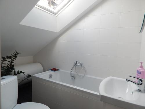 カウナスにあるROKO Apartmentsのトイレと洗面台を備えた白いバスルーム