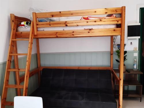 a bunk bed with a ladder in a room at La Villa des Thermes in Le Mont-Dore