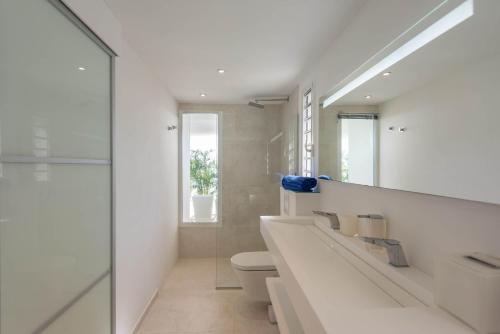 a bathroom with a sink and a toilet and a mirror at Dream Villa Vitet 649 in Saint Barthelemy