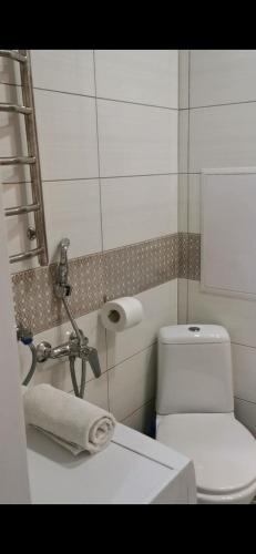 a bathroom with a toilet and a sink at Studio Apartment in the center in Shostka