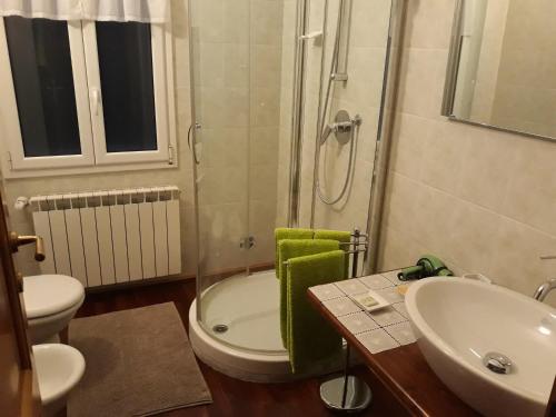 La salle de bains est pourvue d'une douche, de toilettes et d'un lavabo. dans l'établissement B&B Villa Isabella, à Imperia