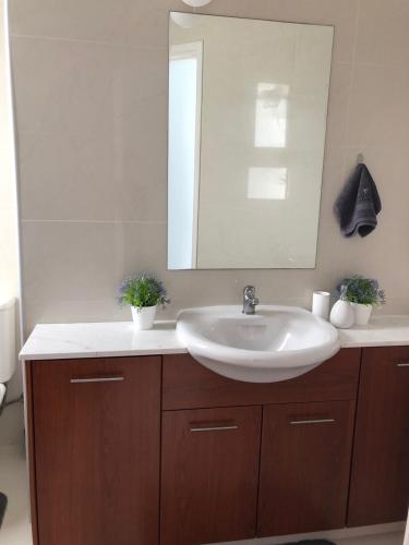 a bathroom with a sink and a mirror at Oasi Rejuve Poseidon in Meneou