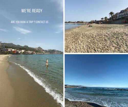 dos fotos de una playa con una persona en el agua en B&B Don Pedro Riposto, en Riposto