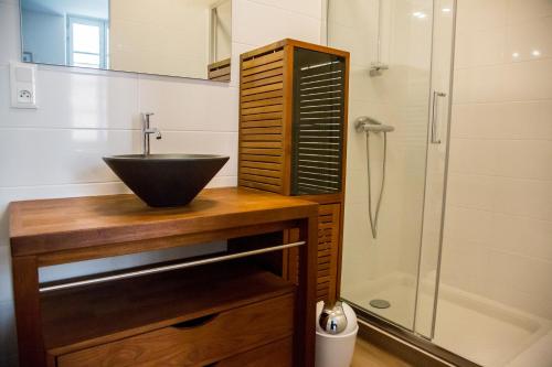 ein Badezimmer mit Waschbecken und Dusche in der Unterkunft ALBIAPPART VIGAN centre ville in Albi