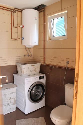a small bathroom with a washing machine and a toilet at Durmitor Chill Point in Žabljak