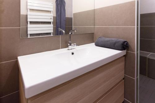 bagno con lavandino bianco e specchio di Le Faubourg - Apt 3étoiles, Centre Ville, Calme, Spacieux a Strasburgo