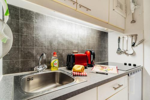 a kitchen with a sink and a toaster on a counter at Hexe III in Altenau