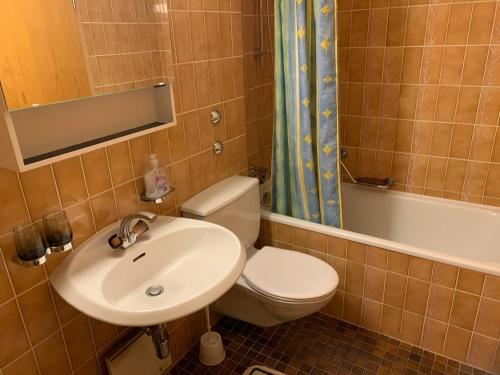 a bathroom with a toilet and a sink and a tub at Roc d'Orsay E52 in Leysin