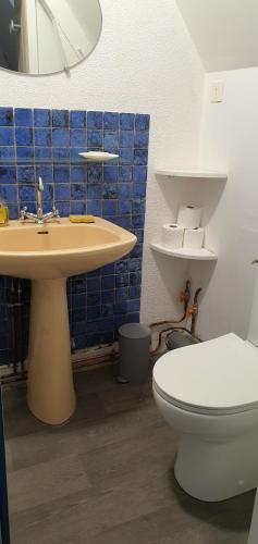 a bathroom with a toilet and a sink at Bienvenue en Périgord in Cendrieux