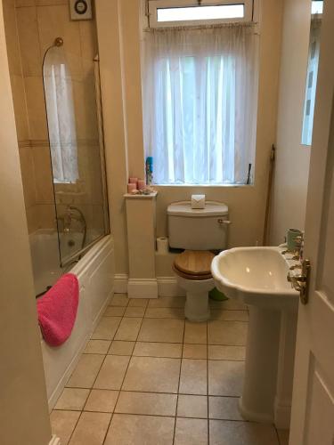 a bathroom with a toilet and a sink and a shower at Southwell in Southwell