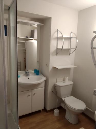 une salle de bain avec toilettes et lavabo dans l'établissement Au Cordouan, au Le Verdon-sur-Mer