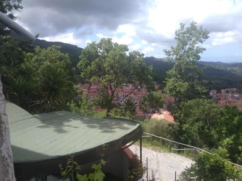 a view of a city with a green roof at Azienda Agrituristica Le Prunelle in Cannalonga