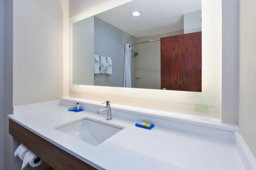 a bathroom with a sink and a mirror at Holiday Inn Express & Suites Dayton South Franklin by IHG in Franklin
