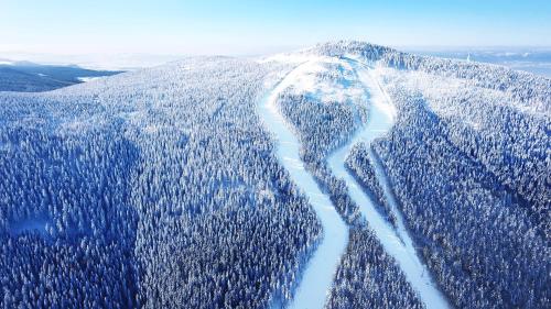 an aerial view of a snow covered mountain at Holimo Hotel in Stronie Śląskie