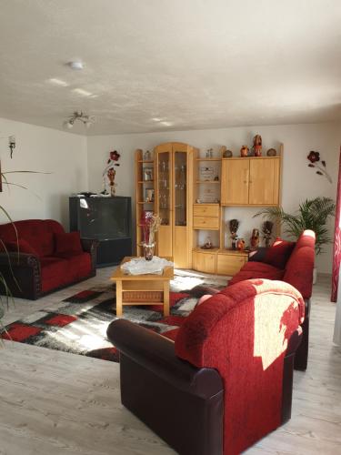 a living room with two couches and a tv at Ana‘s Ferienwohnung in Furth im Wald