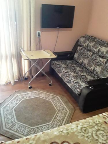 ノヴォロシースクにあるгостевой домのリビングルーム(ソファ、テーブル、テレビ付)