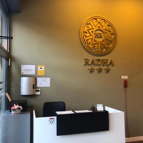 an office with a raiba sign on the wall at Hotel Radha in Hospitalet de Llobregat