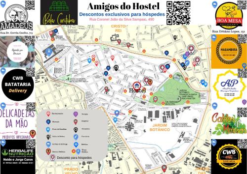 a map of the entrance to anopheles do hospital at Bela Curitiba Hostel in Curitiba