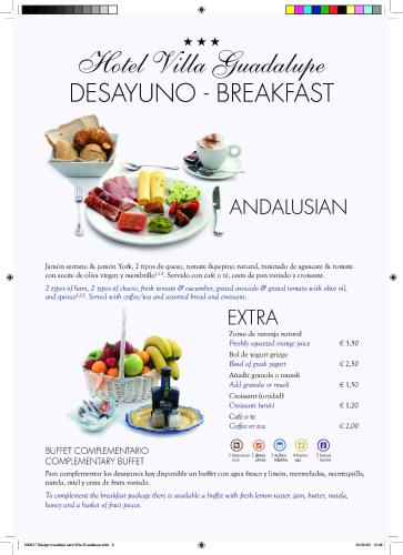 a page of a menu for a restaurant with food at Villa Guadalupe in Málaga