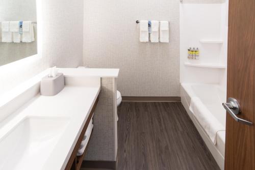 a bathroom with a sink and a tub and a toilet at Holiday Inn Express & Suites - North Battleford by IHG in North Battleford