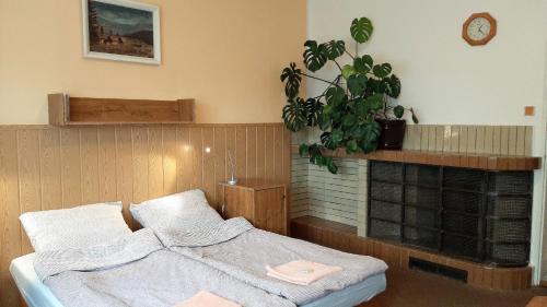 Tempat tidur dalam kamar di Penzion Bezděkov