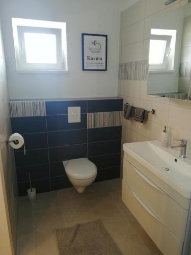 a bathroom with a toilet and a sink at Riviera Rooms and Apartments in Rab