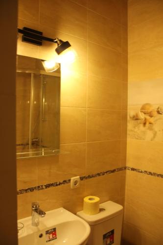 a bathroom with a toilet and a sink and a mirror at дача in Odesa