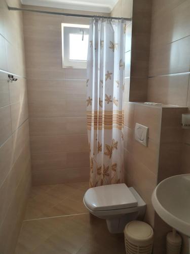 ein Bad mit einem WC und einem Waschbecken in der Unterkunft Family Hotel Maritime in Achtopol