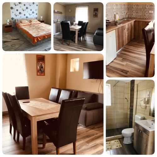 a collage of pictures of a kitchen and a dining room at Adrienn Apartman in Sárvár