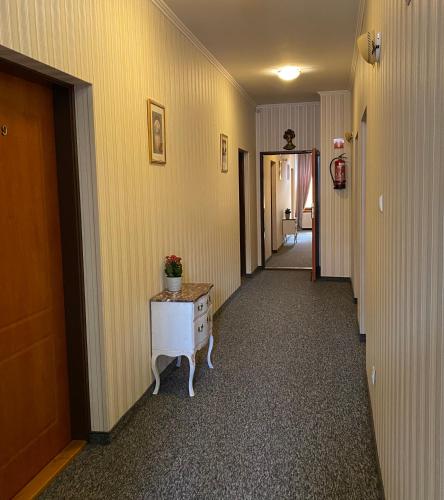 a hallway with a white dresser and a hallway with a hallway at Hotel i Restauracja Castle in Bystrzyca Kłodzka