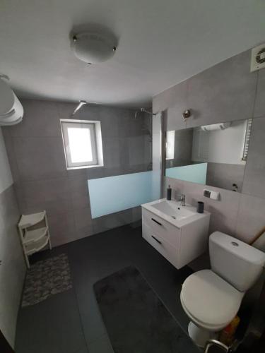 a bathroom with a white toilet and a sink at APARTAMENT U MARYSI in Krościenko