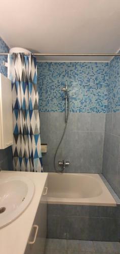 a bathroom with a shower and a sink and a tub at Apartment Terra in Mali Lošinj