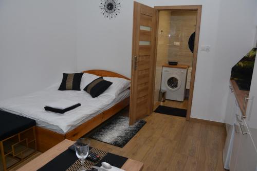 Ένα ή περισσότερα κρεβάτια σε δωμάτιο στο Apartamenty Kometa