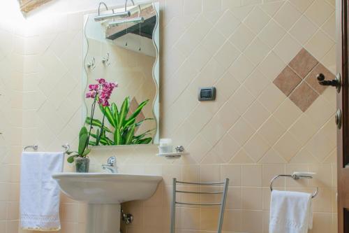 a bathroom with a sink and a mirror at Borgo San Valentino in Arrone