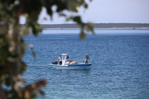 two people on a boat on a large body of water at Pension Augustino in Ražanac