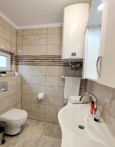 a bathroom with a white sink and a toilet at Holiday Home Rojko in Štrigova