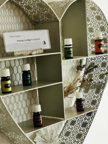 a shelf in a room with some jars on it at Das Stadthaus in Neusiedl am See