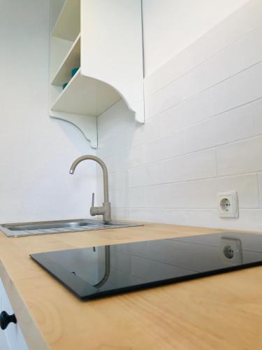 a kitchen counter with a sink and a sink at Kaala Old House Apartment in Supetarska Draga