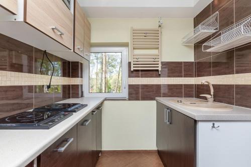 a kitchen with a sink and a stove at Panorama in Pobierowo