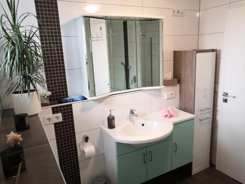 a bathroom with a sink and a mirror at Taunusrast-Usi in Usingen
