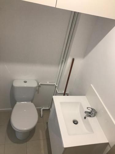 a bathroom with a white toilet and a sink at Studio - Central Paris in Paris
