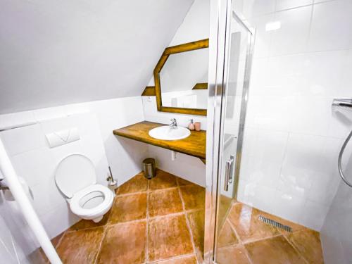 Koupelna v ubytování Apartmán s výhľadom na Lomnický štít