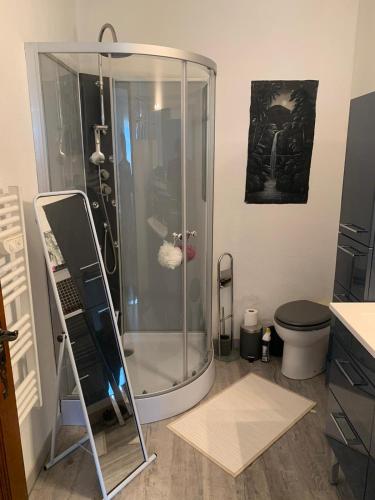 une salle de bain avec douche et toilettes dans l'établissement La Bastide Neuve des Oliviers, à La Londe-les-Maures