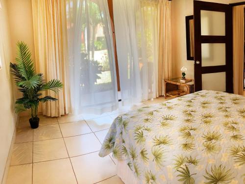 a bedroom with a bed and a potted plant at Condominos Las Ventanas in Paraíso